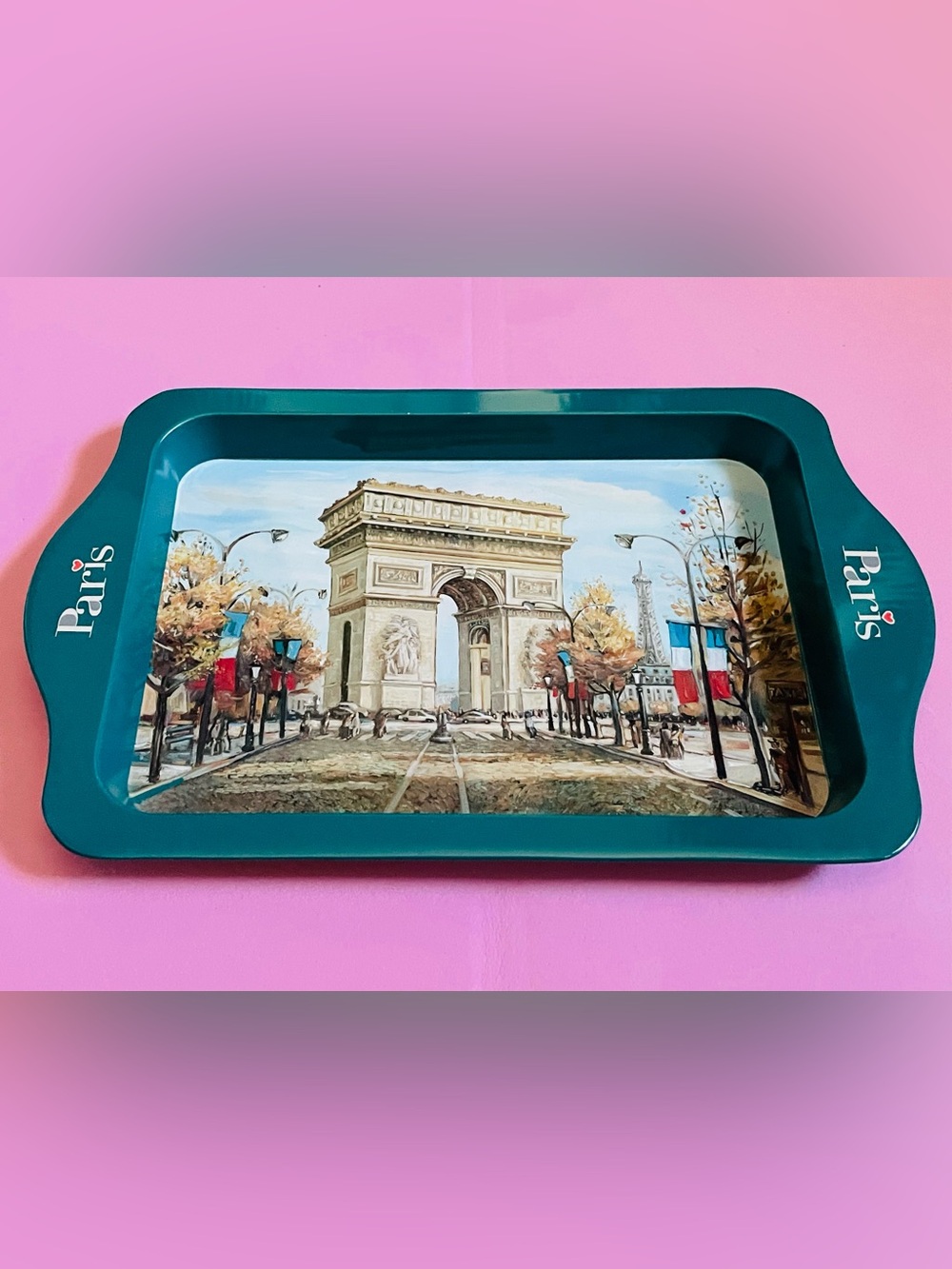 NEW Paris Arc de Triomphe Decorative Serving Tray in Teal and Multicolor